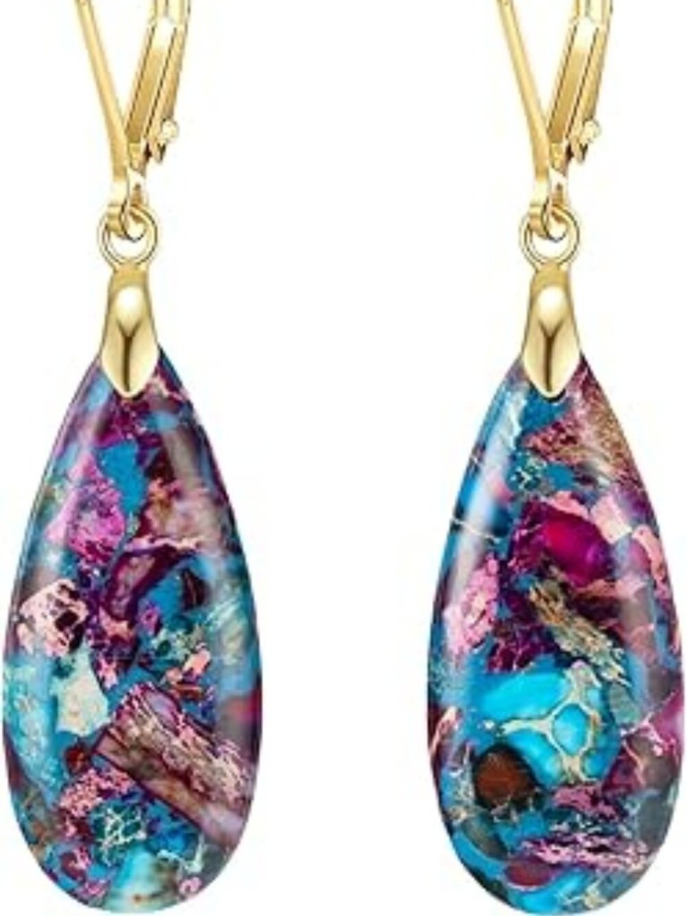 Stunning Boho Long Teardrop Stone Dangle Drop Earrings Healing Stone Leverback